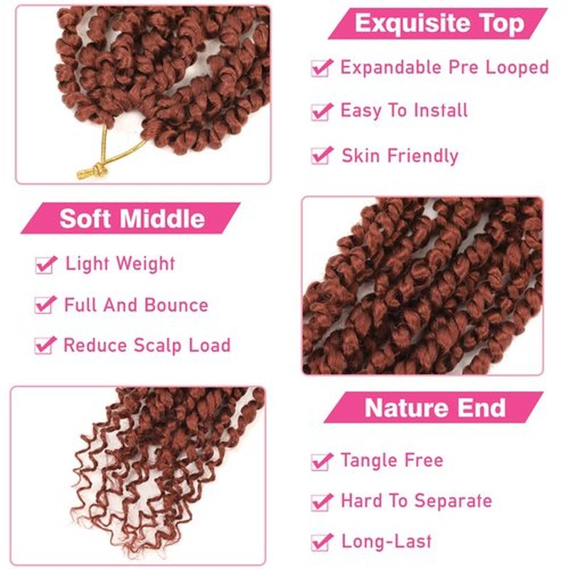 9 Packs Passion Twist Crochet Hair 10 Inch Pre-twisted Passion Twist Hair Copper Red Pre Looped Crochet Passion Twist Hair Bohemian Short Passion Twist Crochet Braids Hair for Women Girls(10Inch,350)