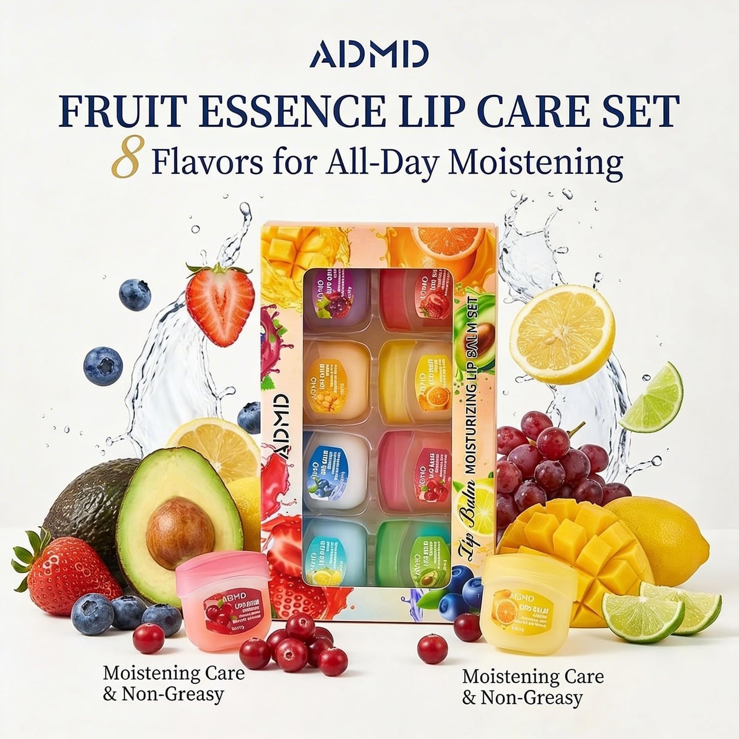 8 Packs Fruit Flavor Mini Lip Balm Set, 8 Pack Fruit Lip Balm for Dry Chapped Lips, Small Lip Balm Bulk Moisturizing, Cute Lip Care Products, Long Lasting Hydration, Mini Chapstick Set