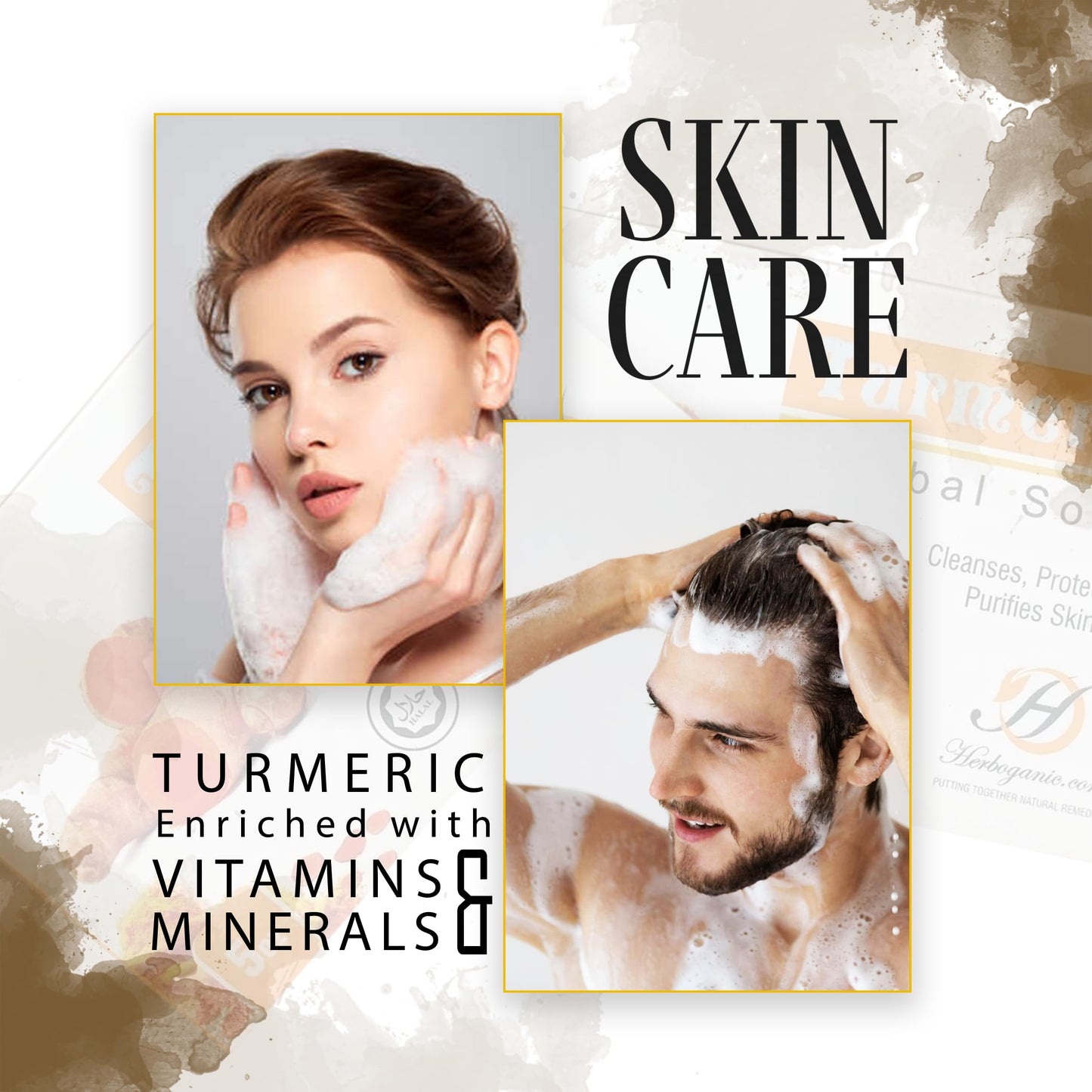 HERBOGANIC Turmeric Herbal Soap | Pack of 6 of 5oz soap Bar | Natural Bar Soap for Face and Body | Hydrating and Nourishing | Suitable for Men and Women