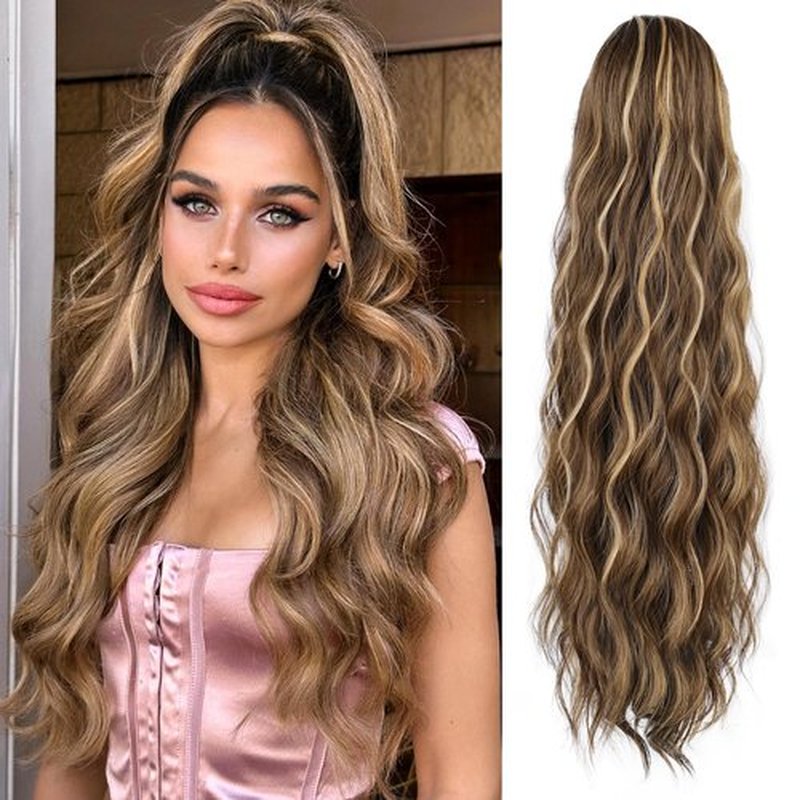 FREEMEIGE Ponytail Hair Extension 26 Inch Long Wavy Drawstring Ponytail for Women Clip in Pony Tail Hair Extension Synthetic Hairpiece for Daily Use (26Inch)