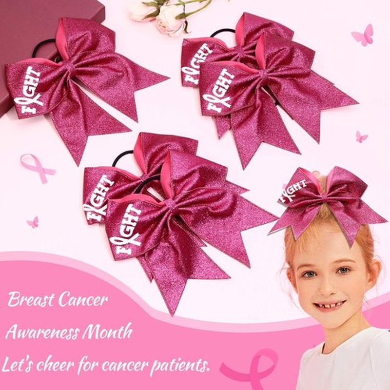 Subesty 7" Large Breast Cancer Awareness Girls Cheerleader Hair Bow Elastic Ponytail Holder For Girls Women Set Of 10