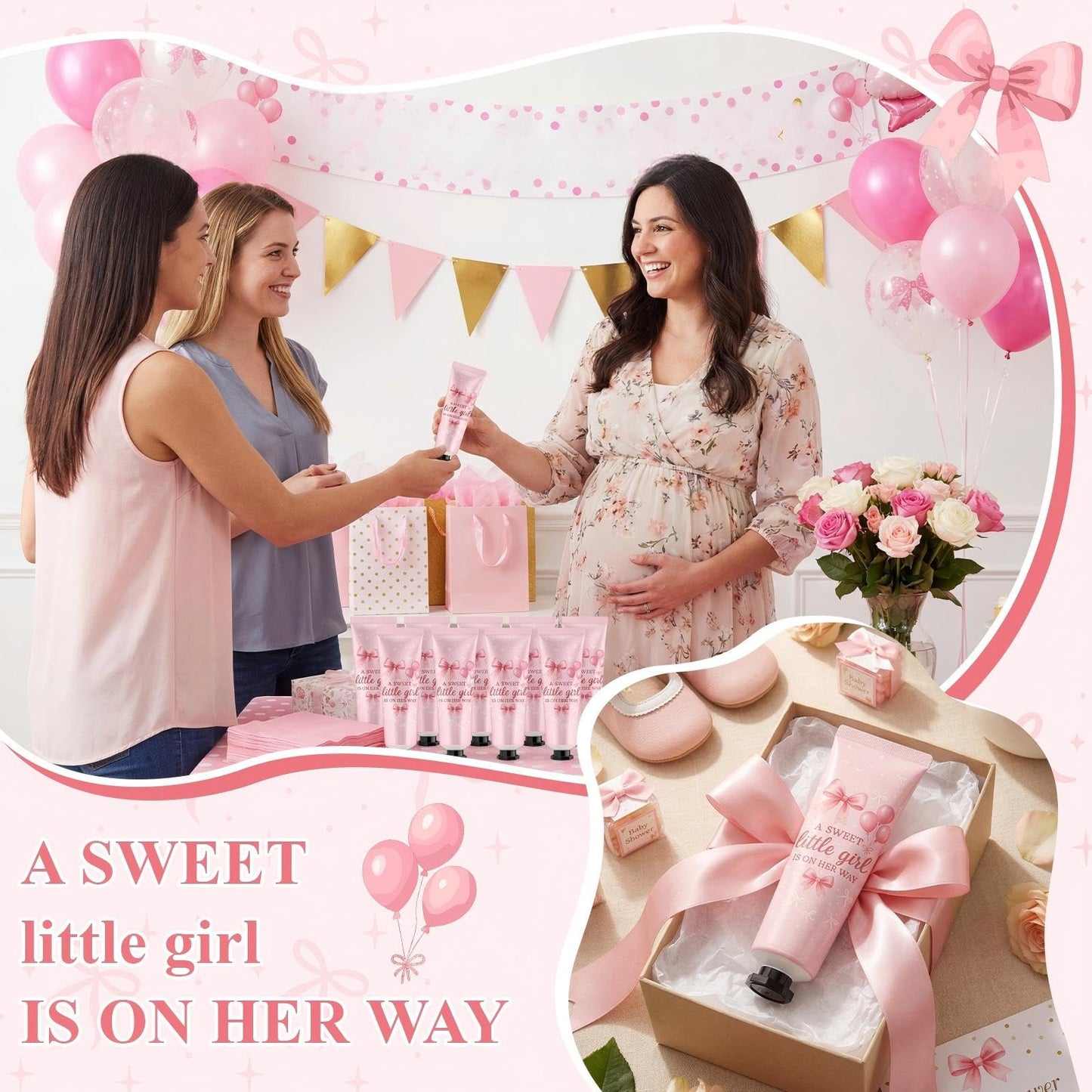Swiffen 48 Sets Pink Bow Coquette Baby Shower a Sweet Little Girl Is on Her Way Hand Cream Gifts Bulk Travel Size Lotion Bulk Party Supplies Favors Birthday Baby Shower Party Favors