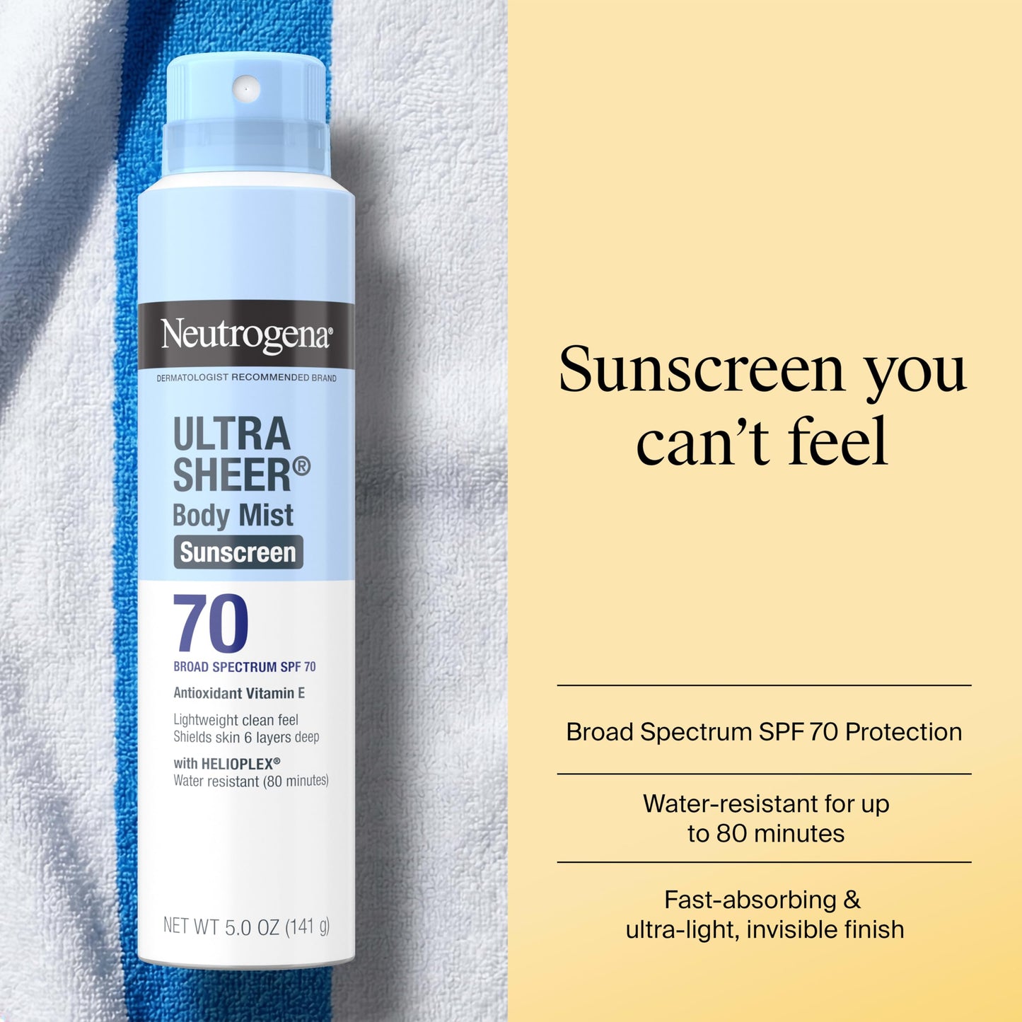 Neutrogena Ultra Sheer Dry Touch Sunscreen Spray SPF 70 Broad Spectrum UVA UVB Protection Lightweight Water Resistant up to 80 Minutes Oil PABA Oxybenzone Free, 3-pack of 5 oz