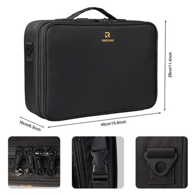 Relavel Travel Makeup Train Case Makeup Cosmetic Case Organizer Portable Artist Storage Bag with Adjustable Dividers for Cosmetics Makeup Brushes Toiletry Jewelry Digital Accessories