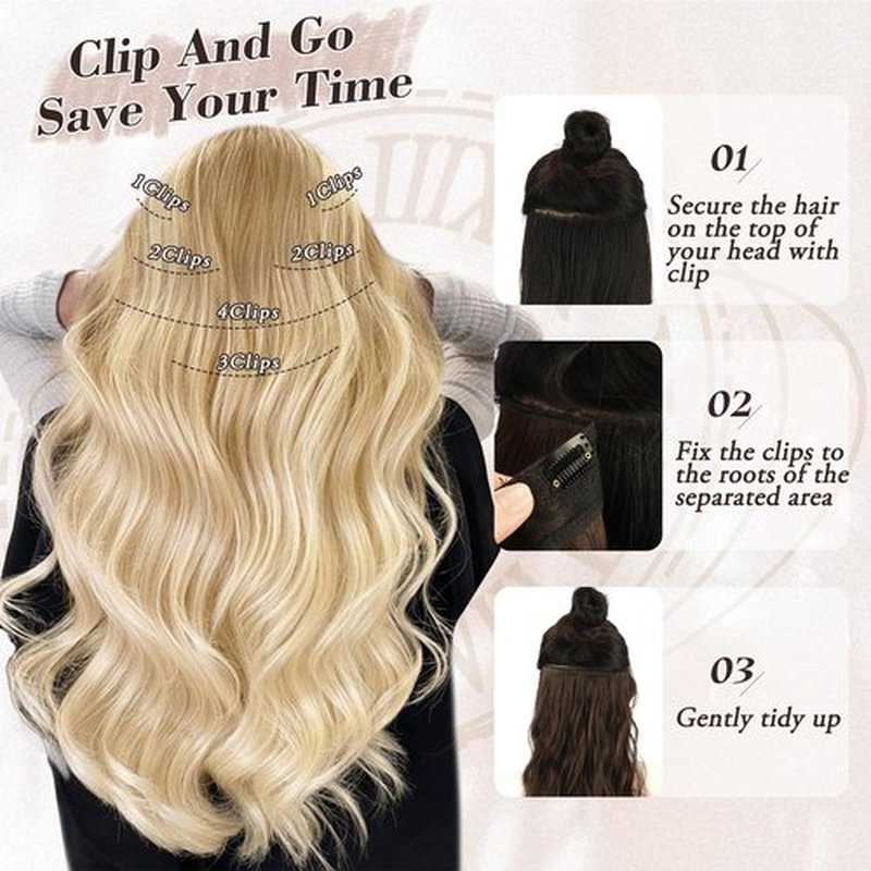 BARSDAR Clip in Hair Extensions - 20 Inch Long Wavy Blonde Hair Extensions Clip in For Women - 6PCs Full Head Thick Soft Synthetic Clip in Hairpieces Girls Daily Party - Honey Blonde Mix