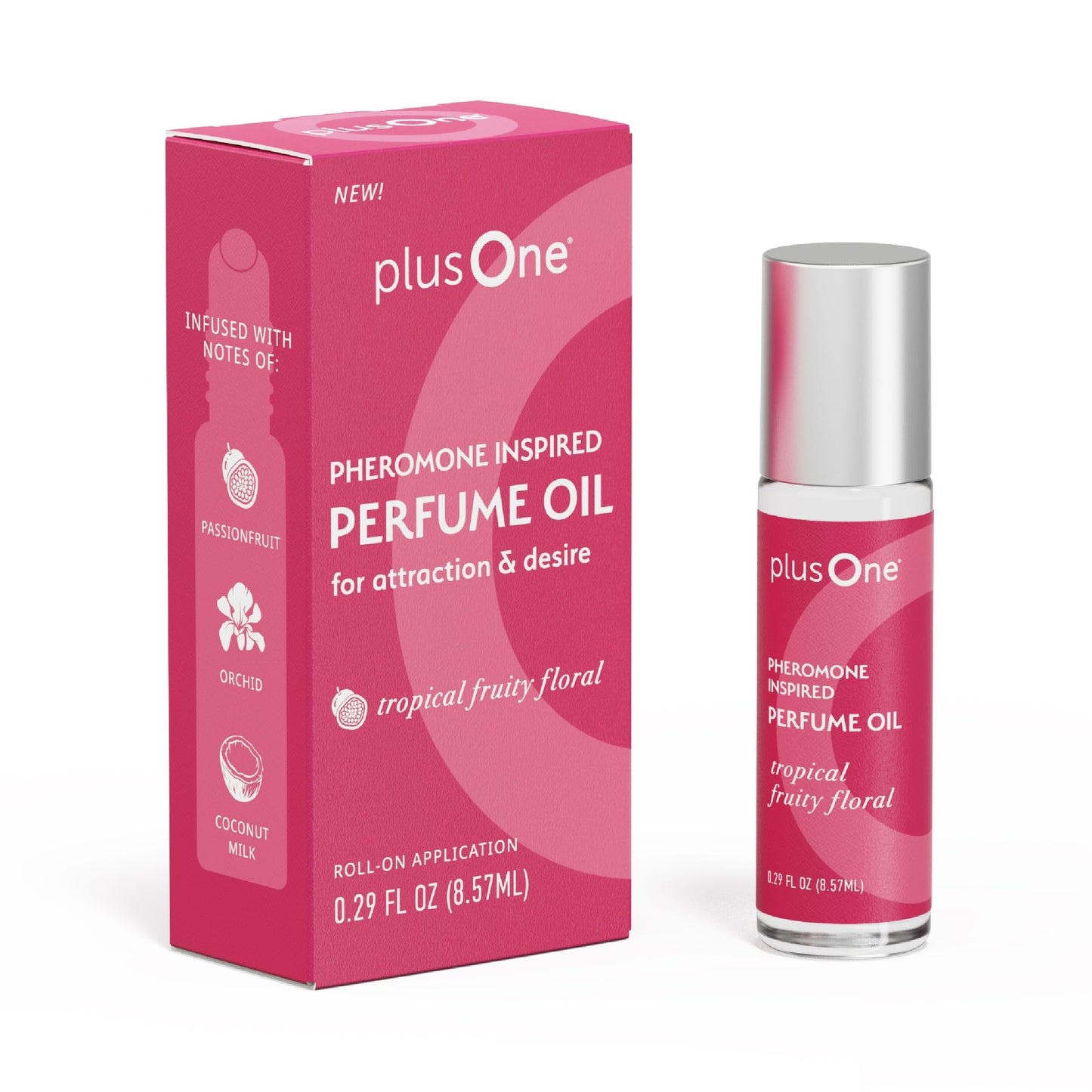 plusOne Pheromone Inspired Perfume Oil – Tropical Fruity Floral – Rollerball with Passionfruit, Orchid & Coconut Milk – 0.34 fl oz