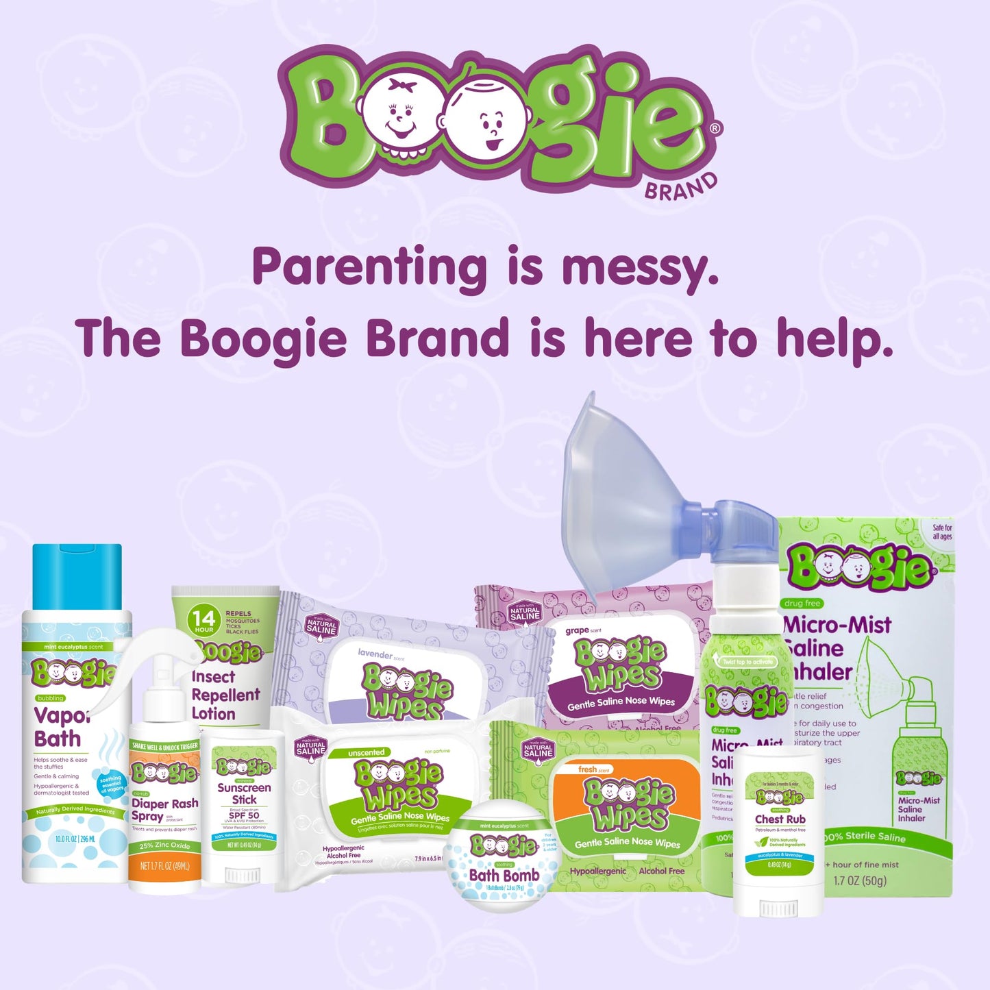 Boogie Wipes Gentle Saline Nose Wipes - 45 Count - Lavender Scent, Hypoallergenic & Alcohol-Free - Allergy Relief - Made with Natural Saline, Aloe, Chamomile & Vitamin E - Diaper Bag Essential