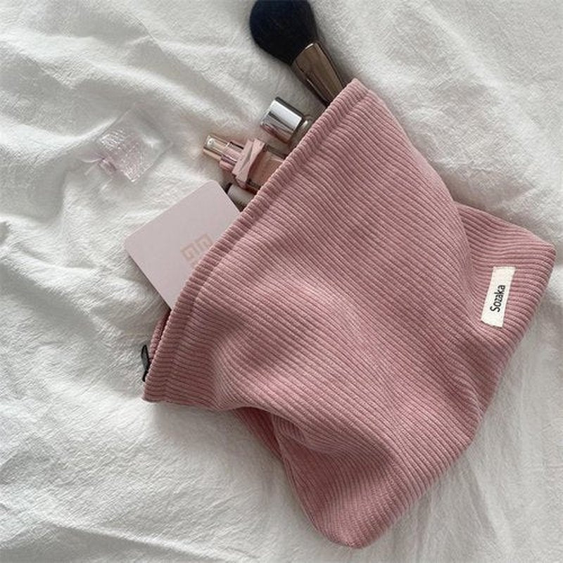 Cosmetic Bags for Women - Corduroy Cosmetic Bag Aesthetic Women Handbags Purses Smile Dots Makeup Organizer Storage Makeup Bag Girls Case Bags (Pure Pink)