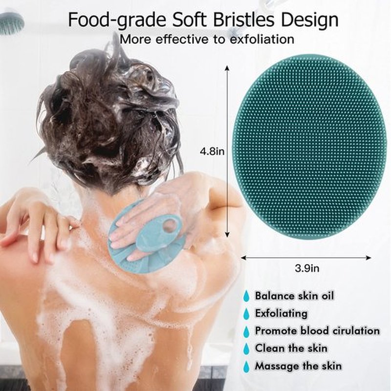 INNERNEED Food-Grade Soft Silicone Body Cleansing Brush Shower Scrubber, Gentle Exfoliating and Massage for All Kinds of Skin (Blue+Dark Green)