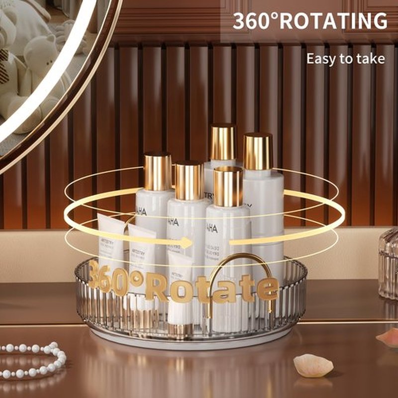 YCIA&DONE 360 Rotating Makeup Organizer and Storage for Vanity Countertop 1 Tier, High Capacity Cosmetic Skincare Perfume Organizer for Dresser Bathroom Fridge Lazy Susan Organizer(Clear White)