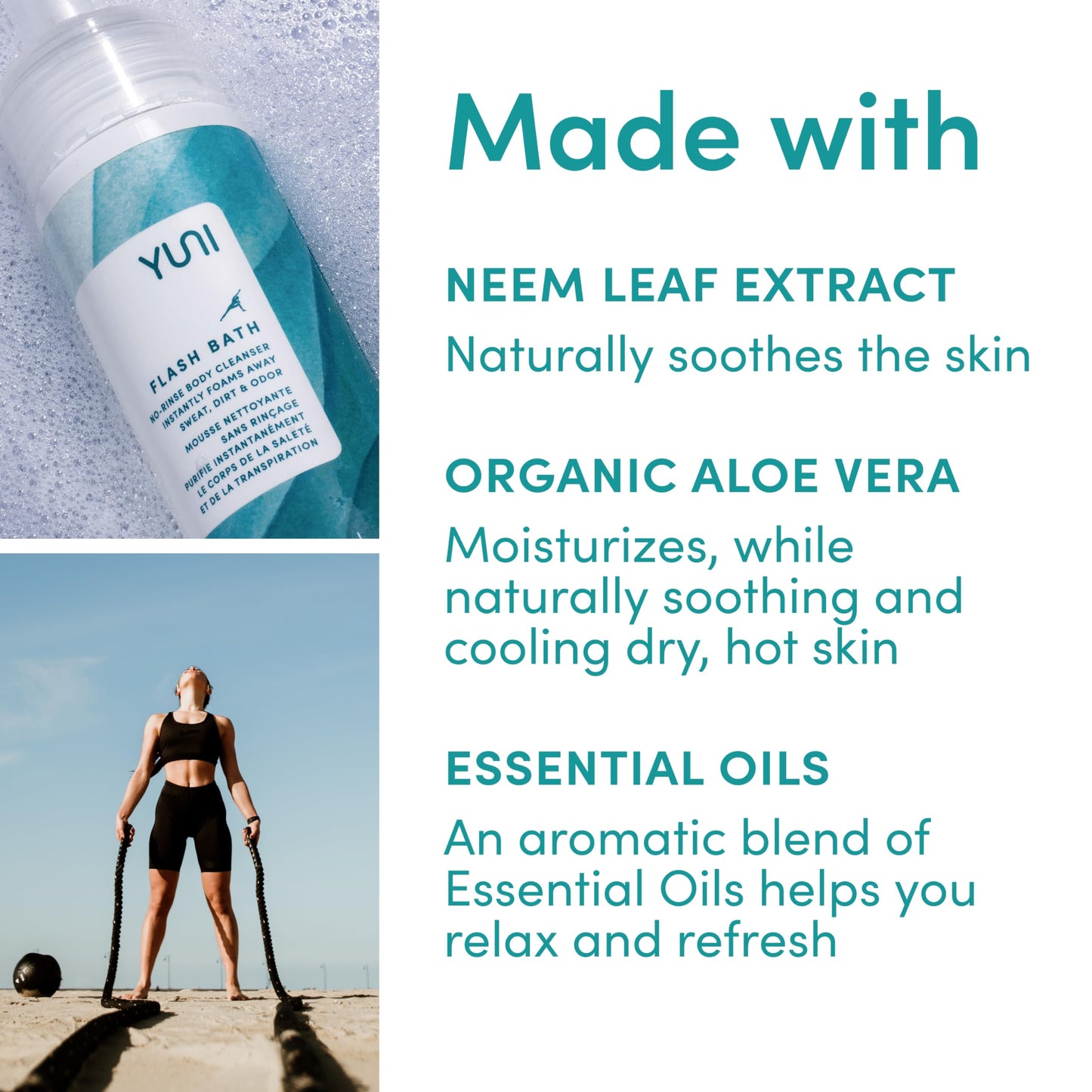 YUNI Beauty Waterless Body Wash (4 oz) - Rinse-Free Foaming Bath and Clean Body Wash Solution Instantly Remove Sweat, Dirt, Odor, Travel, Camping and Backpacking Essentials, Paraben-Free, Vegan