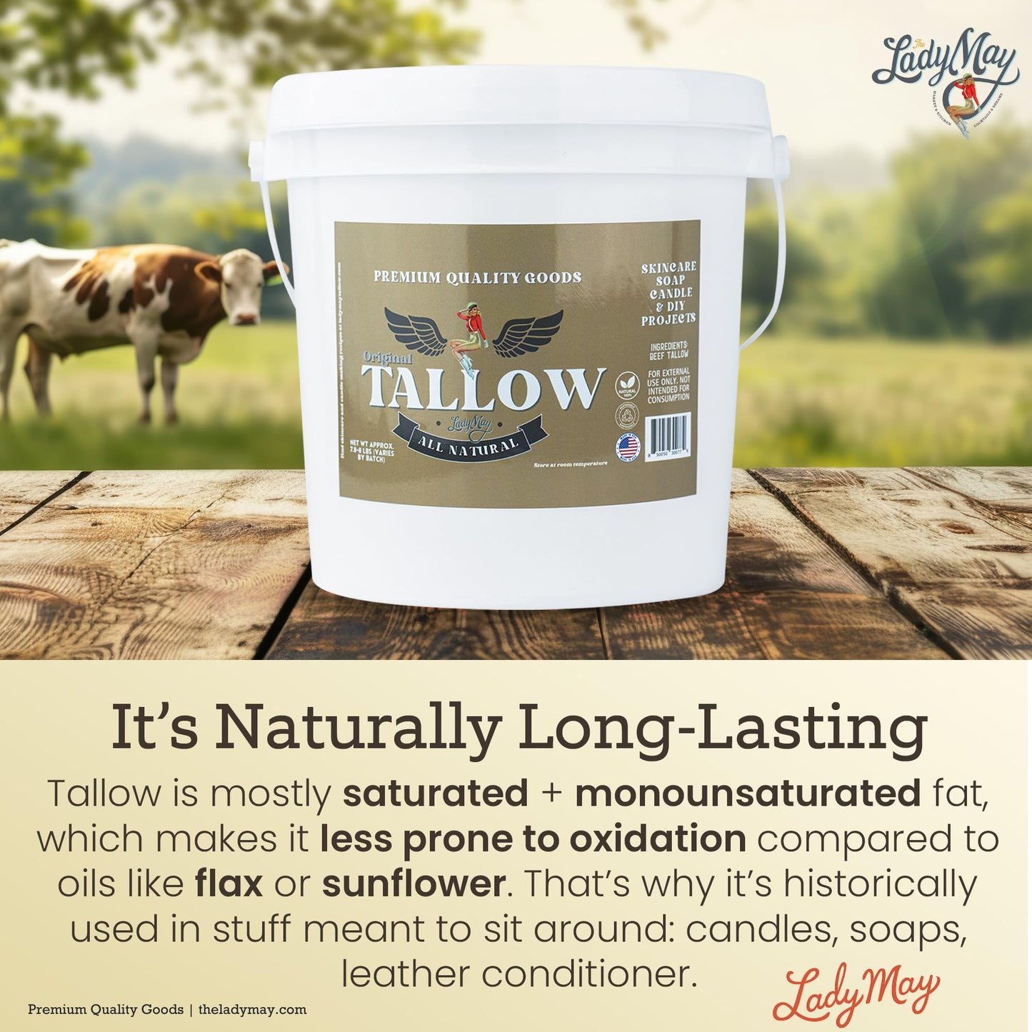 Bulk Grass-Fed Beef Tallow for Soap, Skincare & Candles, 16lbs Unscented Maker-Proven Quality Tallow