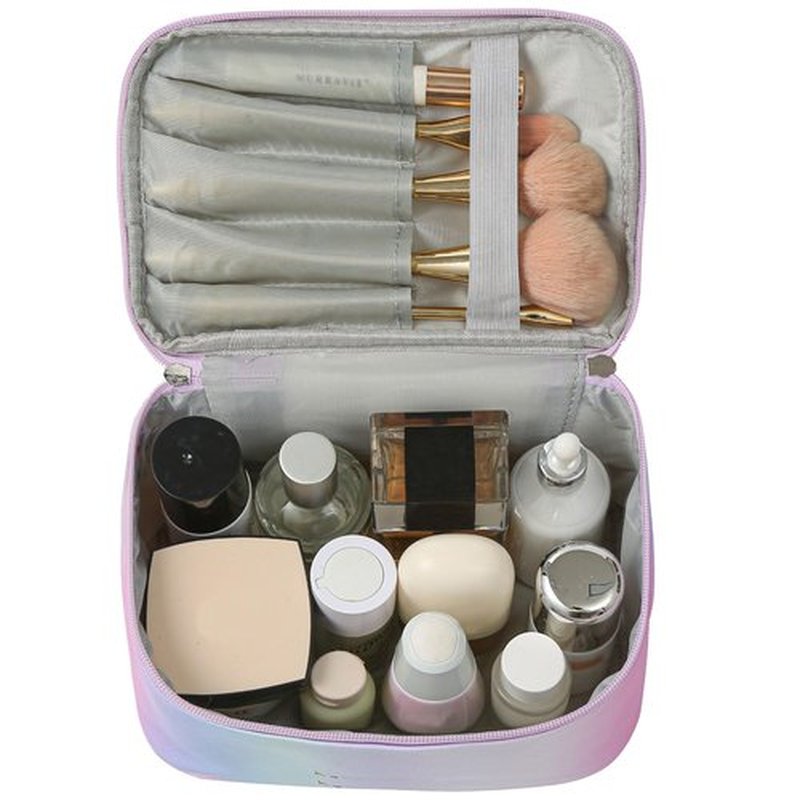 KITENROM Makeup Bag Preppy Cosmetic Bag Small for Women Toiletry Bags Pouch Organizer Rainbow Gradient Pink