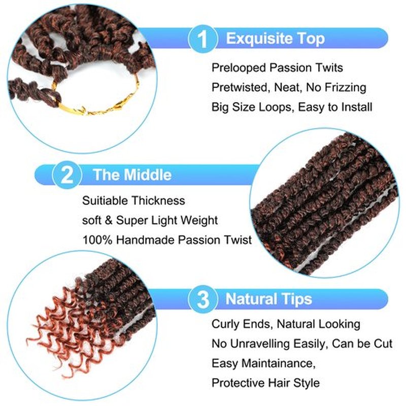 350 Passion Twist hair Pretwisted, 10 Inch 9 Packs Passion Twist Crochet Hair,Soft Pre Twisted and Looped Crochet Hair For Women, Short Curly Crochet Braids(10",T1B/350#)
