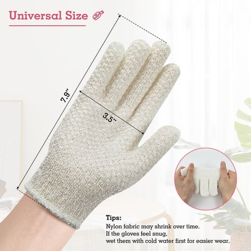 Evridwear Exfoliating Gloves for Shower, 100% Nylon Thick Soft Medium Heavy Bathing Gloves Dead Skin Remover Body Scrubber Smooth Skin with Hang Loop, 1 Pair Light White