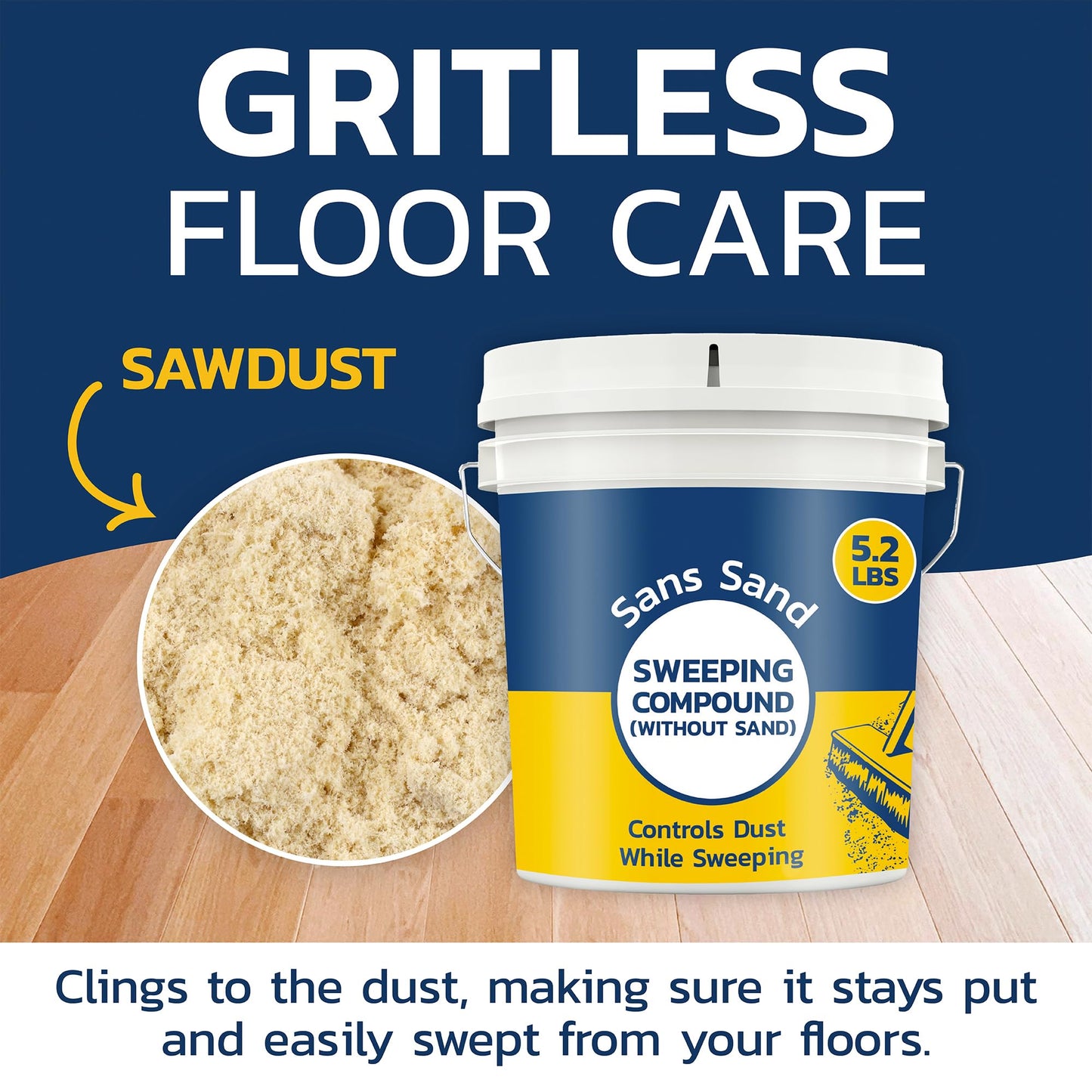 Banner Chemical Sans Sand Gritless Sweeping Compound Without Sand – Effective Dust Control, Non Abrasive and Safe for Smooth, Finished & Polished Floors, Oil Free, Made in USA (5.2 lbs)