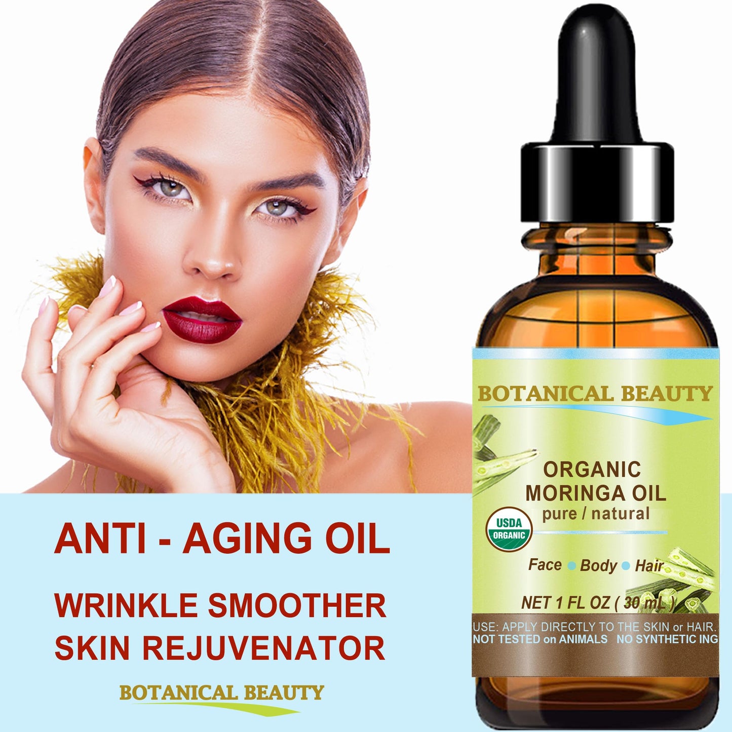 Botanical Beauty‎ Organic Moringa Oil 100% Pure Natural Undiluted 0.5 Fl.oz.- 15 ml. for Face Skin, Hair, Lips, Body, Nails Rich in Vitamin C, Vitamin E