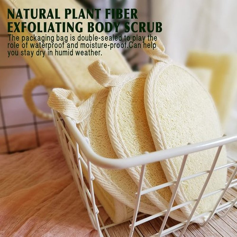Natural Loofah Sponge Exfoliating(4 Packs),Made with Eco-Friendly and Biodegradable Shower Luffa Sponge, Loofah for Women and Men, Brown