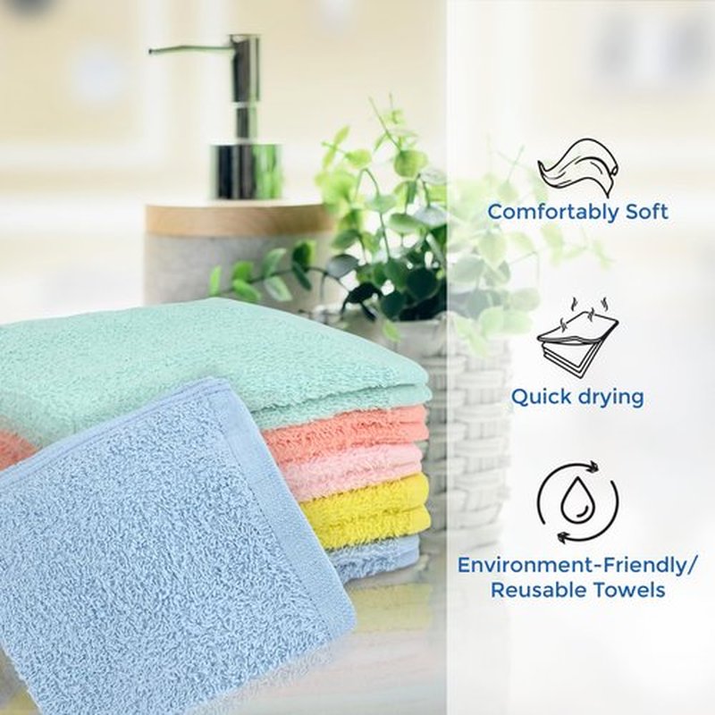 Crystal Ridge 100% Cotton Premium Wash Cloths, 12"x12", 10 Pack, Soft Feel, Absorbent Multipurpose Towels for Bathroom, Kitchen and Gym. Face & Body Washcloths, Bar Towels (10, Pastel)