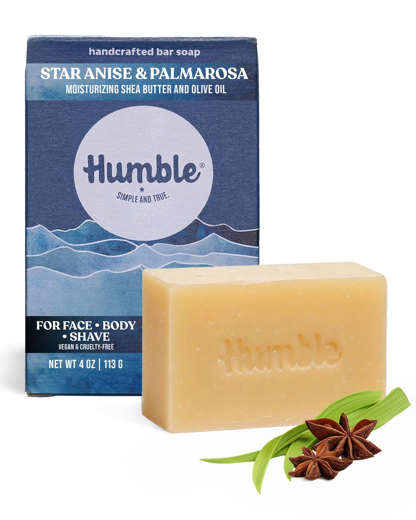 Humble Moisturizing Face & Body Bar Soap, Star Anise & Palmarosa