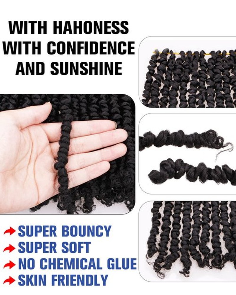 10 Inches 8 Packs Pre Looped Pretwisted Passion Twist Crochet Hair for Black Women and Kids-Natural Black,Soft Hair Extensions Braided by Synthetic Spring Kinky Twist Bohemian Curls(10"-8 Packs,1B)