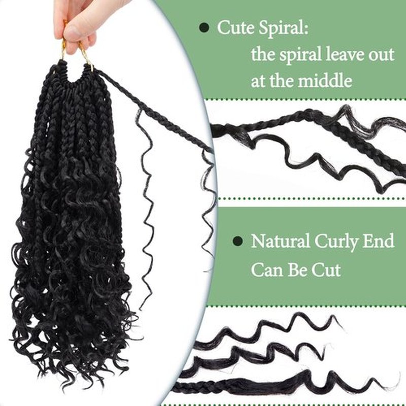 8 Packs Goddess Box Braids Crochet Hair 10 Inch Pre-looped Bohemian Crochet Boho Box Braids With Curly Ends 3X Crochet Braids Hair for Women Synthetic Braiding Hair (10 inch, #1B)