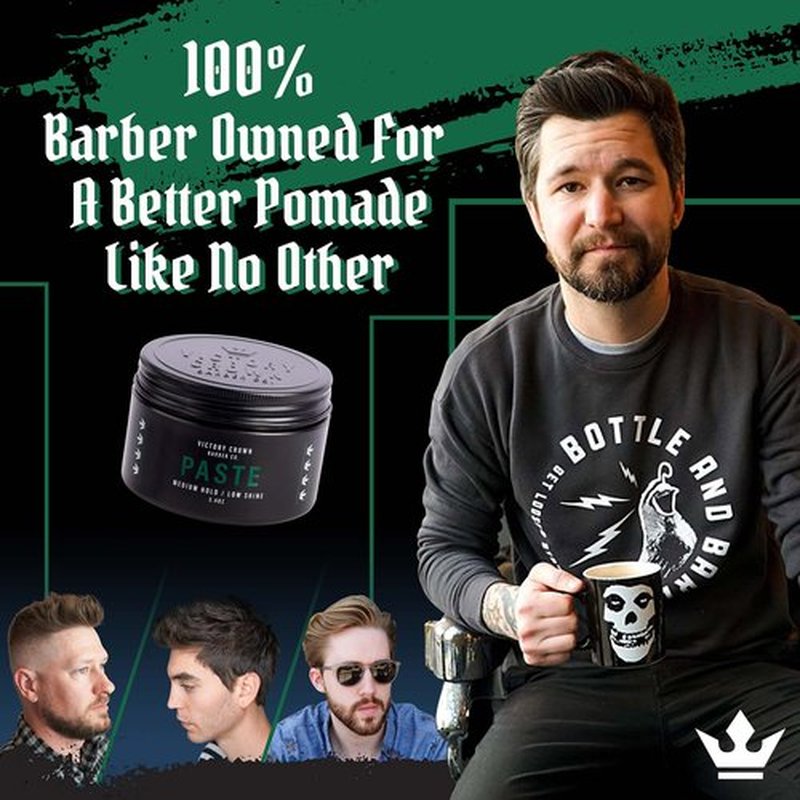 Victory Crown Paste Pomade for Men - Low Shine - Men's Styling Hair Gel & Cream for Natural Texture Hairstyles - Easy to Restyle - Waterbased Hair Paste Pomade - Non Greasy - 3.4oz