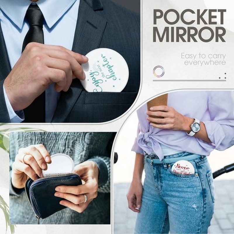 Kigley 2.8 Inch Inspirational Compact Mirror Bulk Round Portable Pocket Makeup Glass Mirror Purse Mini Small Mirror for Women Teacher Girls Coworker Friends (White Base, 48 Pcs)