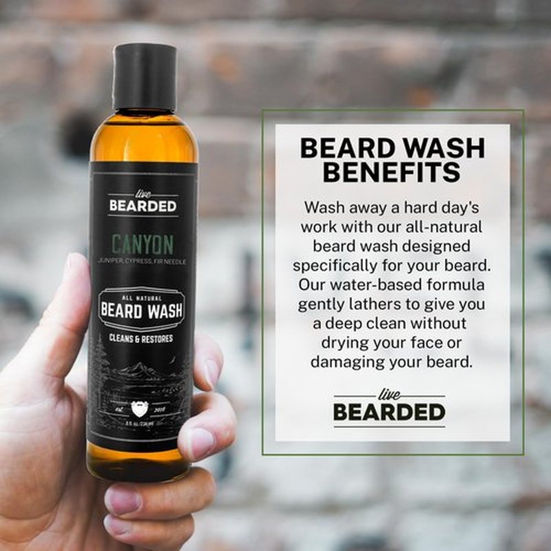 Live Bearded: Beard Wash - Canyon - Beard and Face Wash - 8 fl. oz. - Water-Based Formula with All-Natural Ingredients for a Gentle, Deep Cleanse - Made in the USA