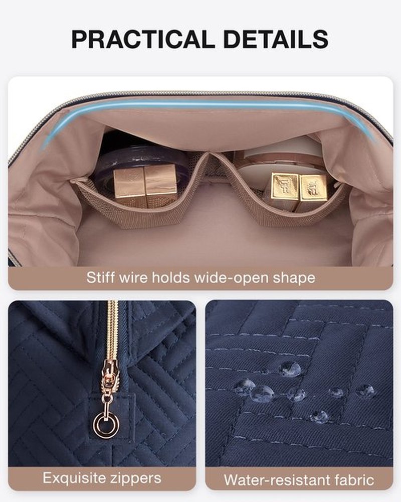 BAGSMART Travel Makeup Bag, Cosmetic Bag Make Up Organizer Case,Large Wide-open Pouch for Women Purse for Toiletries Accessories Brushes Dark Blue