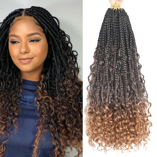 18 Inch Goddess Box Braids Crochet Hair 8 Packs Pre-Looped Box Braids Crochet Hair Boho Box Braids Crochet Hair Pre Looped Crochet Braids for Black Women (18 Inch,1B/4/30)