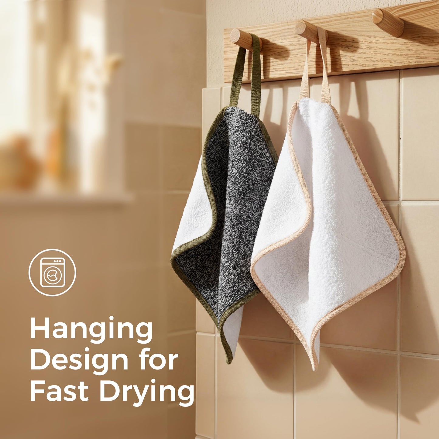 ZOMCHI Exfoliating Washcloth for Face and Body, Dual Function Wash Cloth with Soft and Rough Sides, Exfoliating Scrub Bath Towels, Washcloth with Loop (White, 3 Pack)