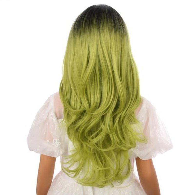 Edivd Kids Black Ombre Green Wig Girls Long Green Wavy Curly Wig Children Black to Green Middle Part Wig Heat Resistant Synthetic Wig with Wig Cap
