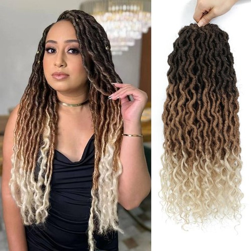 Goddess Locs Crochet Hair 4/27/613 Faux Locs 18 Inch 6 Packs Crochet Hair Pre Looped Crochet Locs for Black Women Soft Loc Hair(18 Inch,6 Packs,4/27/613)