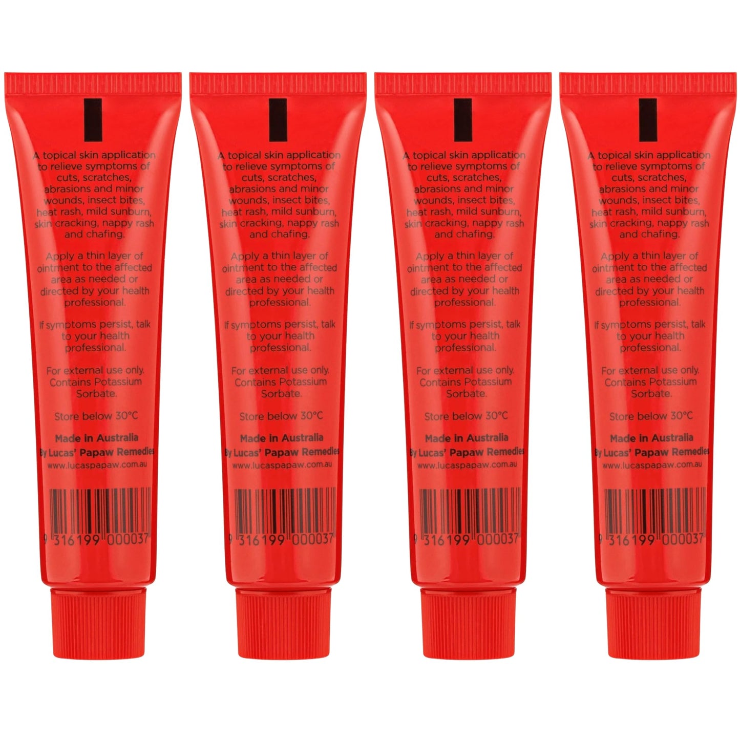 Lucas Papaw Ointment 25g Tubes — 4 Pack — Fermented Papaya Lip and Skin Balm for Dry Lips, Cracked Skin and Everyday Care, Made in Australia
