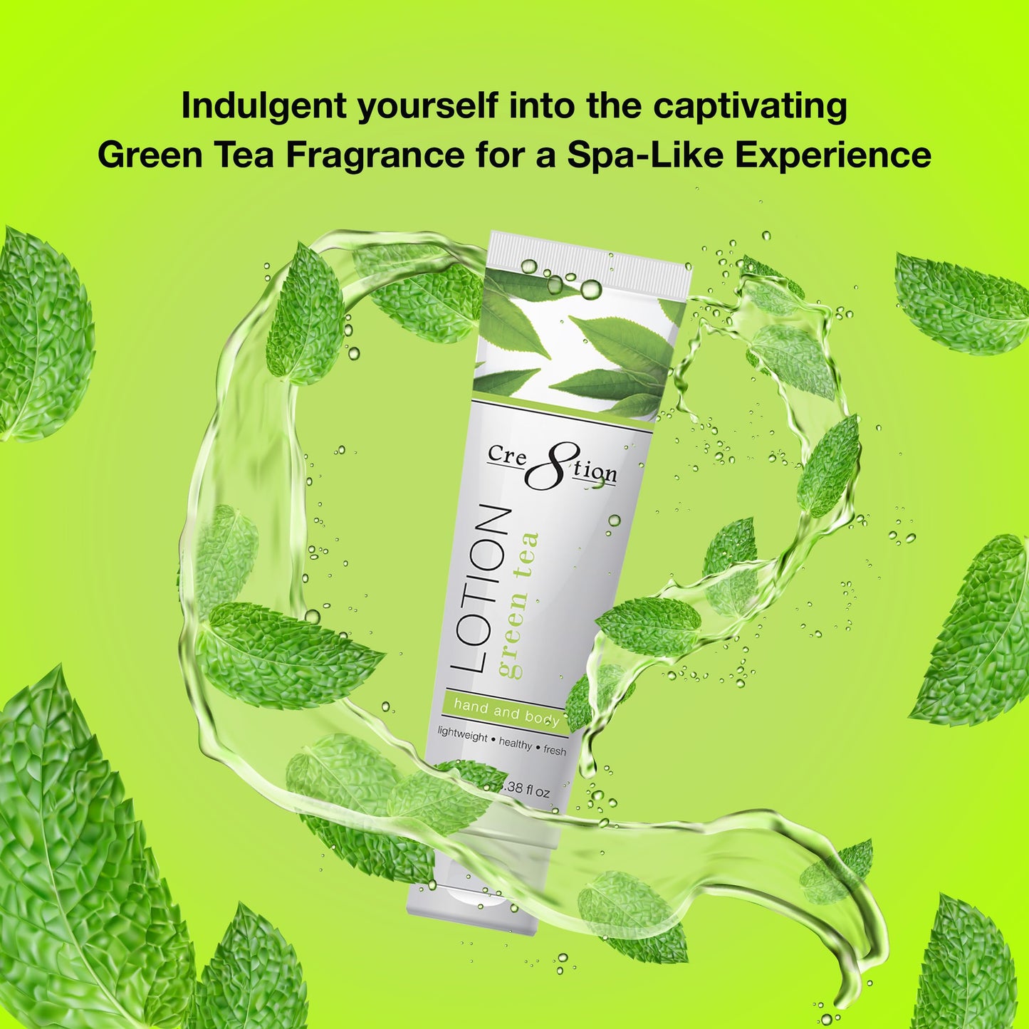 Cre8tion Spa Green Tea Hand & Body Lotion, Luxurious Lightweight Moisturizer for Silky, Smooth Skin, 3.3 Fl Oz