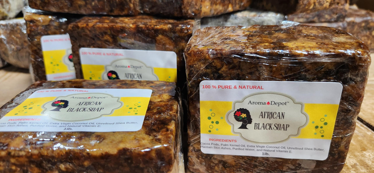 Aroma Depot Raw African Black Soap 1 lb. 100% Natural Raw Soap for Acne, Eczema, Psoriasis, Scar Removal Face And Body Wash. Handmade