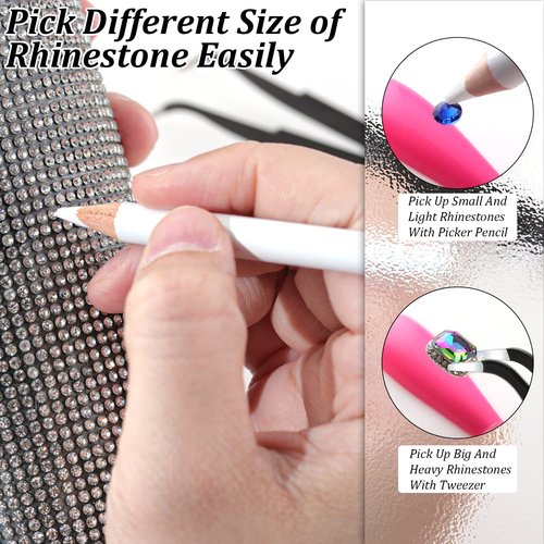 Rhinestones Picker Pencil for Nail Art Gem Crystal Pick up Tool 3.35-inch Rhinestone Pickup Pen 14Pcs with Pencil Sharpener 2Pcs + Tweezer 1Pc