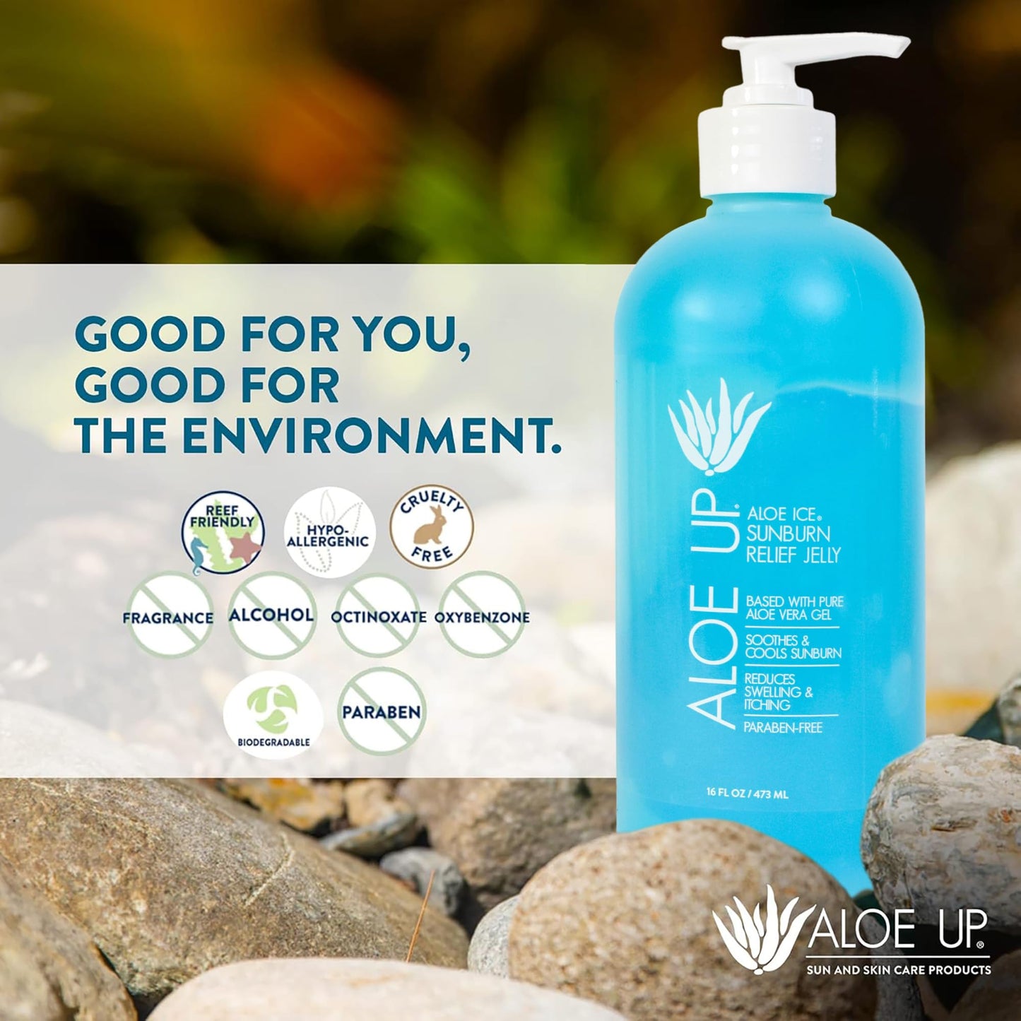 ALOE UP Aloe Vera Gel for Sunburn Relief – Cooling After Sun Gel for Face & Body – 96.6% Pure Aloe, Hydrating & Soothing Skin Care – Alcohol & Fragrance Free