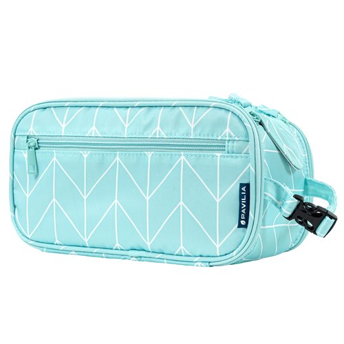PAVILIA Toiletry Bag for Men Women, Mens Travel Bag Toiletries Organizer Case for Grooming, Travel Essentials Shaving Dopp Kit, PU Leather Water Resistant Cosmetic Pouch, Teal Chevron