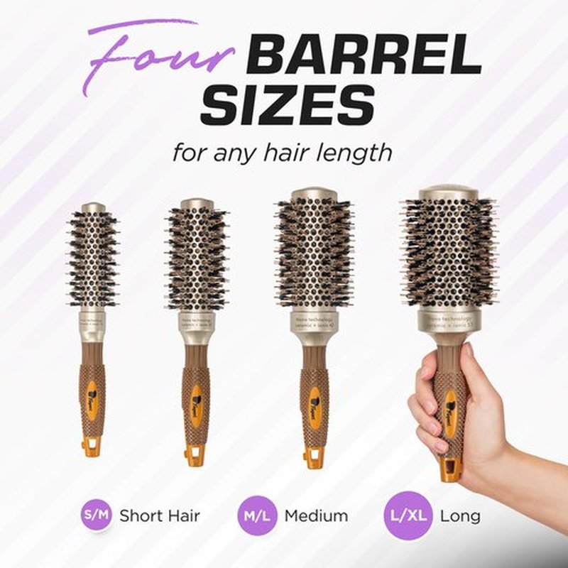 Fagaci Professional Round Brush with Natural Boar Bristle for Blow Drying, Nano Technology Ceramic + Ionic for Voluminous Healthy Hair Styling | Includes 4 Styling Clips