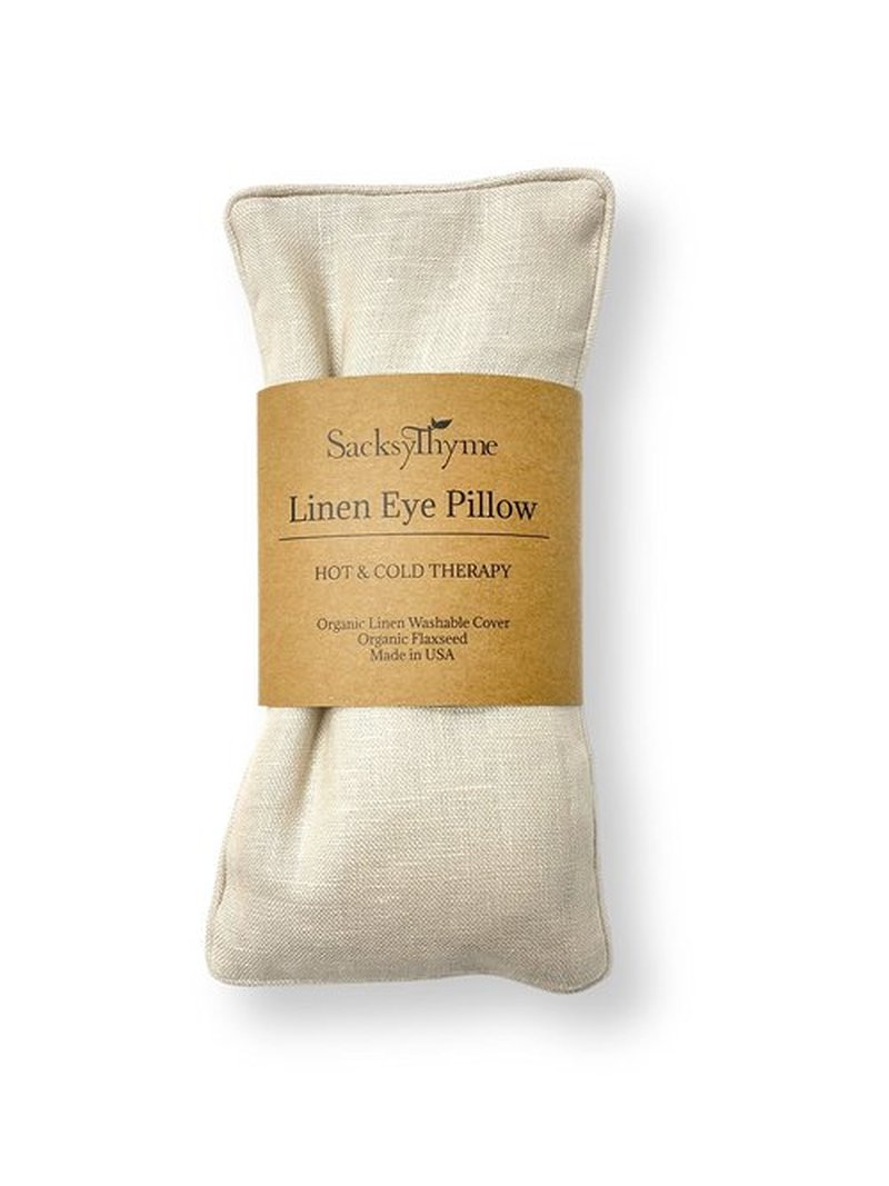 Sacksy Thyme Organic Linen Eye Pillow - Lavender & Flaxseed for Relaxation, Yoga, Stress Relief - Microwavable Heating Pad & Cool Compress - Made in USA - Gifts for Meditation - (Unscented)