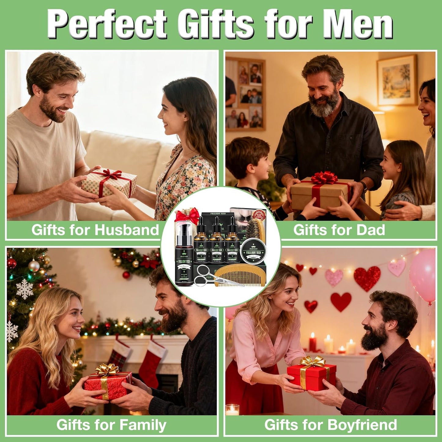 Beard Grooming Kit for Men - 3 Scented Oils, Shampoo & Balm | Perfect Dad Birthday Gift, Stocking Stuffer