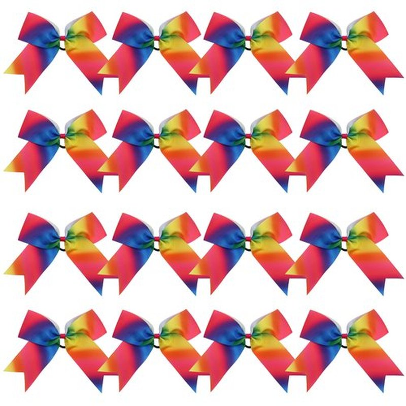 Cheer Bows 6 Inch Ponytail Holder Hair Tie 16 Pcs Hair Bow Cheerleader Bows Hair Tie (Rainbow)