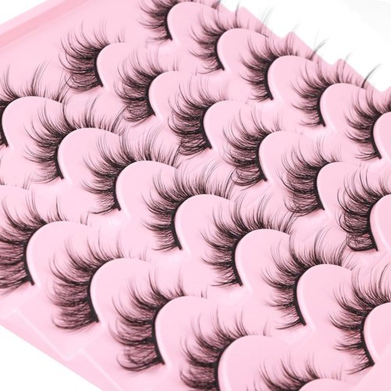 False Lashes Natural Look Wispy Eyelashes Manga Korean Spiky 16mm Short Faux Mink Eyelashes Fluffy Cat Eye Natural Fake Eyelashes Strip Lashes Pack 14 Pairs