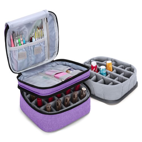 LUXJA Nail Polish Carrying Case - Holds 20 Bottles (15ml - 0.5 fl.oz), Double-layer Organizer for Nail Polish and Manicure Set, Purple