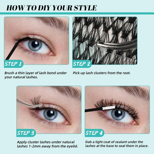 Lash Clusters Kit 320Pcs,DIY Individual Lashes Clusters Kit,Lash Bond And Seal,Lash Remover For Eyelashes Extensions,Lash Applicator Tool For False Eyelash Cluster Kit At Home(3040D,D-Mix9-16mm Kit)