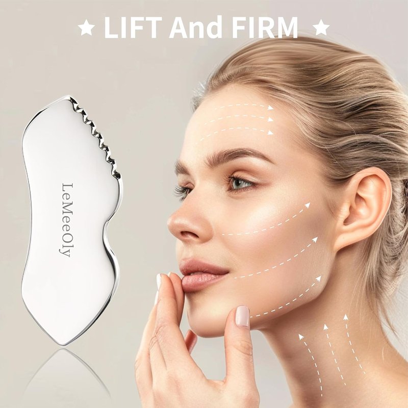 Gua Sha Facial Tools Set - Stainless Steel 2-Piece Gua Sha for Face & Neck | Lymphatic Drainage Massage Tool