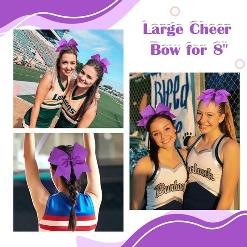 CN 30PCS 8" Large Cheer Bows, Cheerleading Bows Ponytail Holder for Girls, Grosgrain Ribbon Purple Cheer Hair Bows with Elastic Hair Tie for Cheerleader College Sports Softball Competition