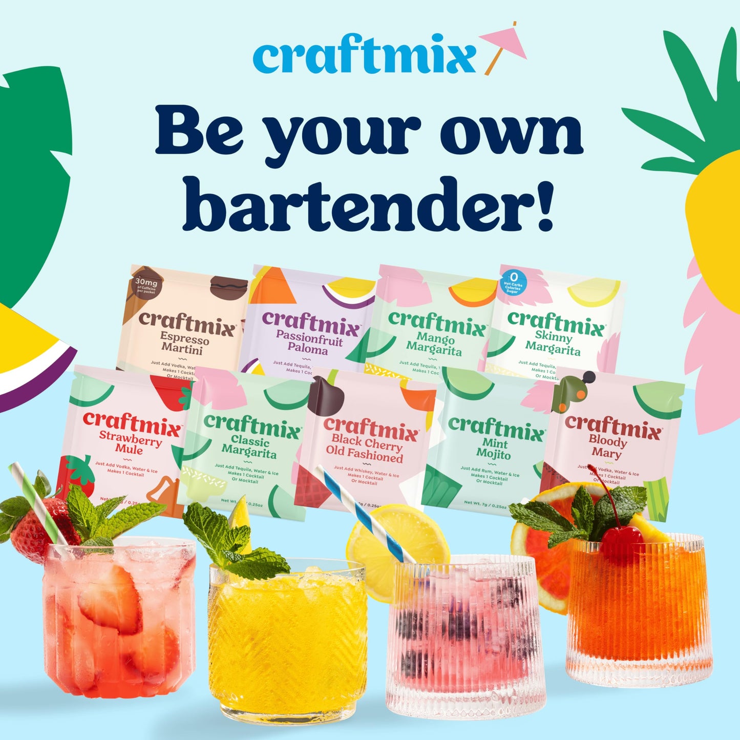 Craftmix Variety Pack Cocktail & Mocktail Drink Mixer, Pack of 24